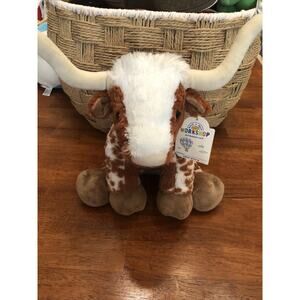 Build a Bear Workshop Bull Brown White Longhorn Horns Plush Stuffed BABW 14" New